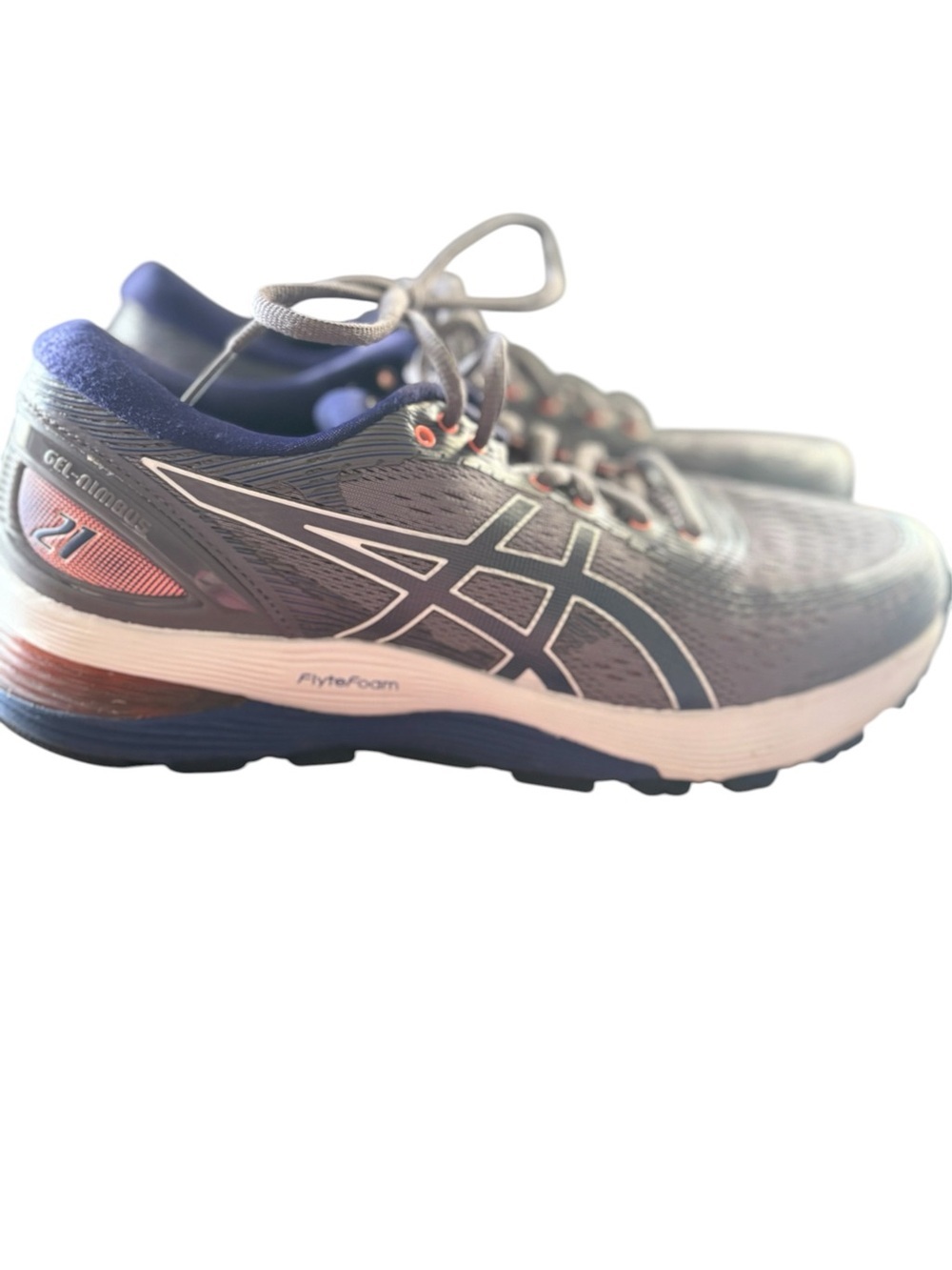 ASICS Woman’s Gray and Purple Running Shoes with Coral Highlights